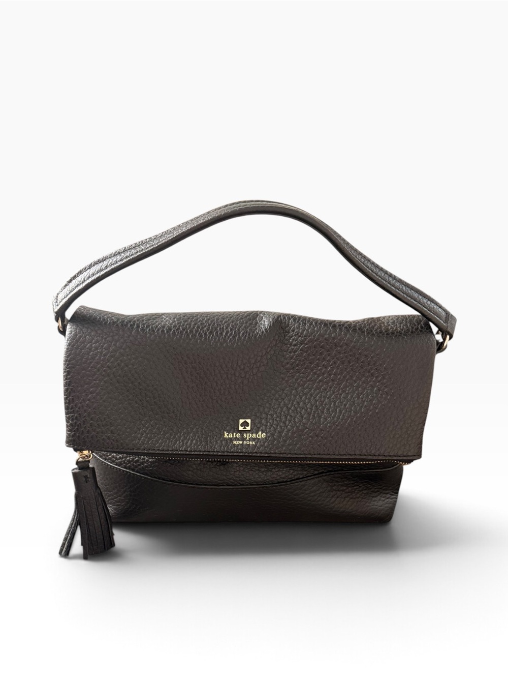 kate spade black pebbled leather shoulder bag with tassel